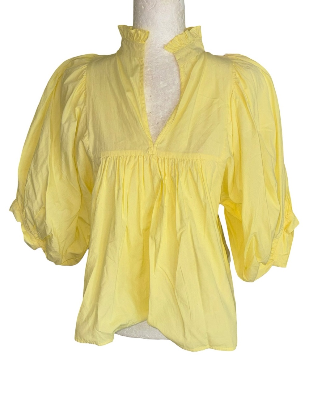 Tuckernuck Never A Wallflower Yellow High Ruffle Neck Puff Sleeve Blouse - S